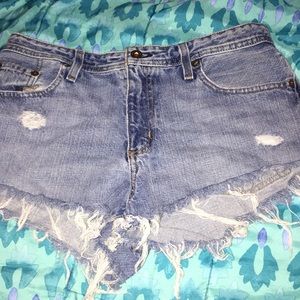 Distressed denim short shorts